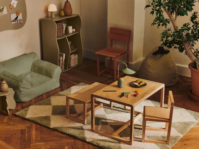 Tapis en laine tuftée beige et vert 140x200cm Orme - Ferm Living