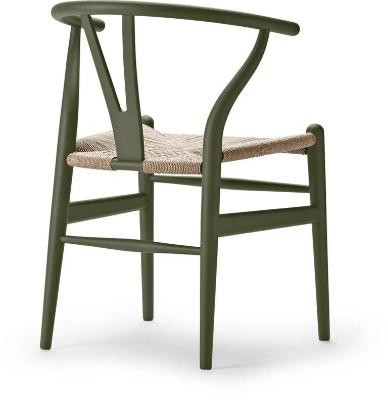 Chaise en hêtre soft olive green et assise tissée naturelle 76cm CH24 - Carl Hansen & Søn