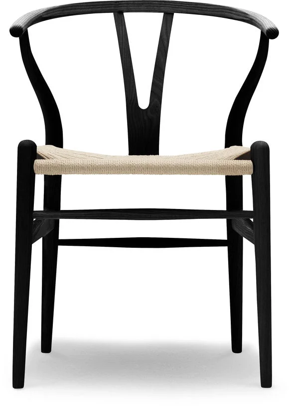 Chaise en frêne noir et assise tissée naturelle 76cm CH24 - Carl Hansen & Søn