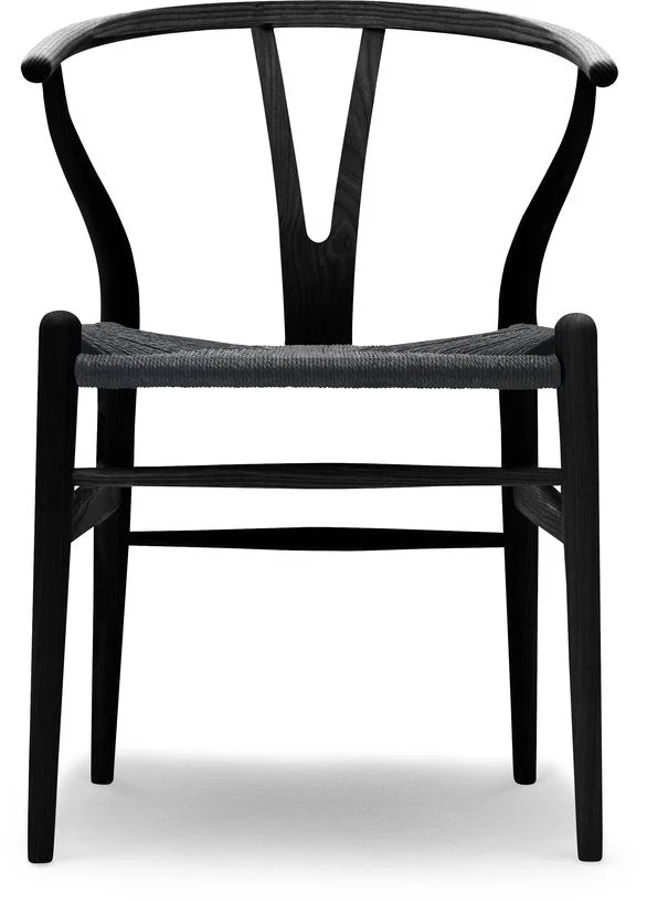 Chaise en frêne noir et assise tissée noire 76cm CH24 - Carl Hansen & Søn