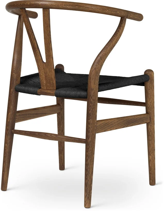 Chaise en chêne fumé huilé et assise tissée noire 76cm CH24 - Carl Hansen & Søn