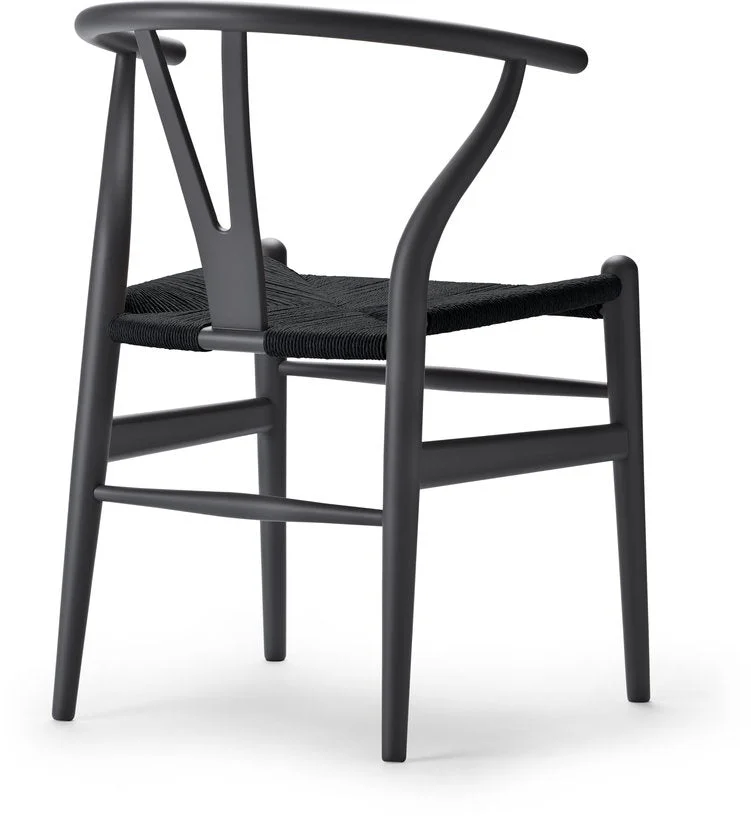 Chaise en hêtre soft anthracite gray et assise tissée noire 76cm CH24 - Carl Hansen & Søn