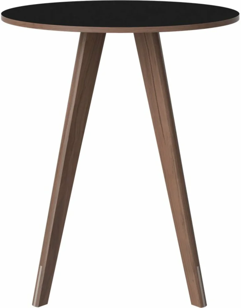 Table haute ronde en stratifié fenix noir et noyer massif huilé 90 cm New Mood - Bolia