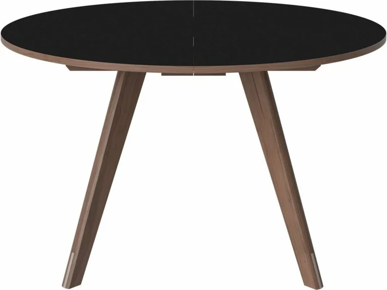 Table ronde en stratifié fenix noir et noyer massif huilé 123,5 cm New Mood - Bolia